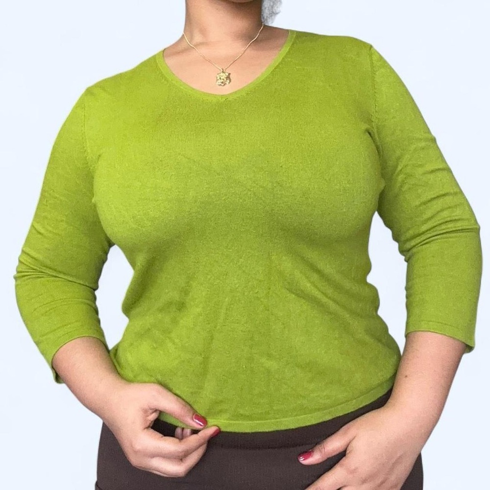 Vintage Limerick Green Spenser Jeremy 3/4 Sleeve V-Neck Sweater Top - Large